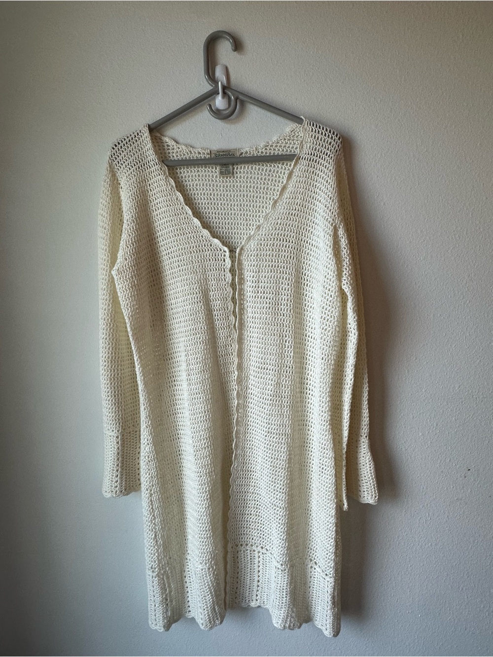 St. John's Bay // Cream Open Knit Crochet Cardigan Duster - Boho Size L